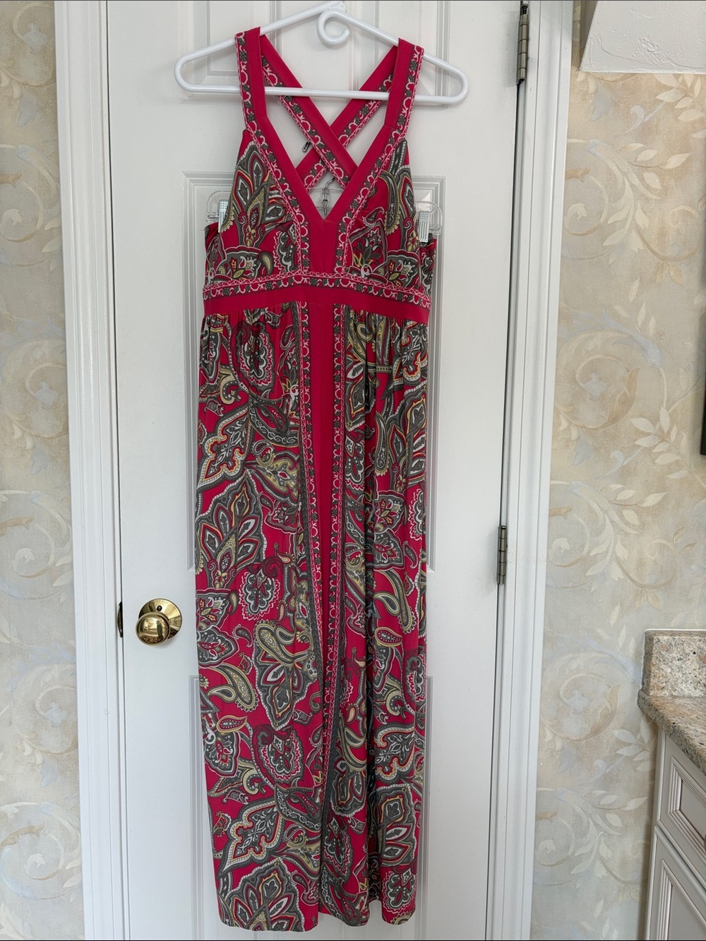 INC International Concepts Pink Paisley Maxi Dress with Crisscross Straps
